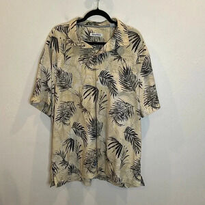 TOMMY BAHAMA PALM PRINT CAMP SHIRT XXL WOODEN BUTTONS 70% silk 30% coolmax poly